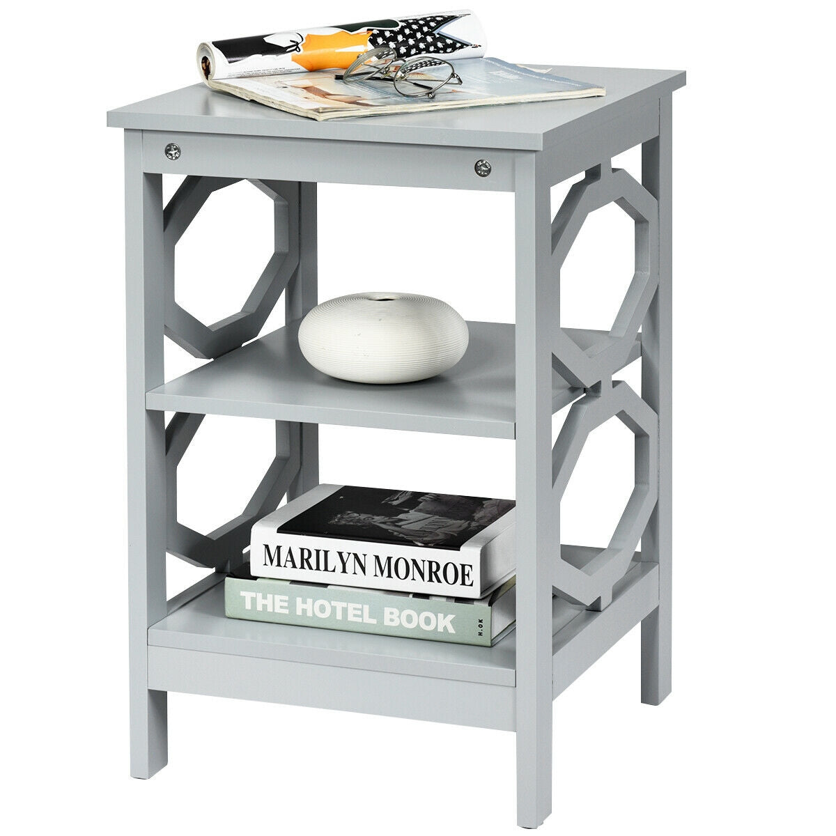3-tier Nightstand Sofa Side End Accent Table-Black