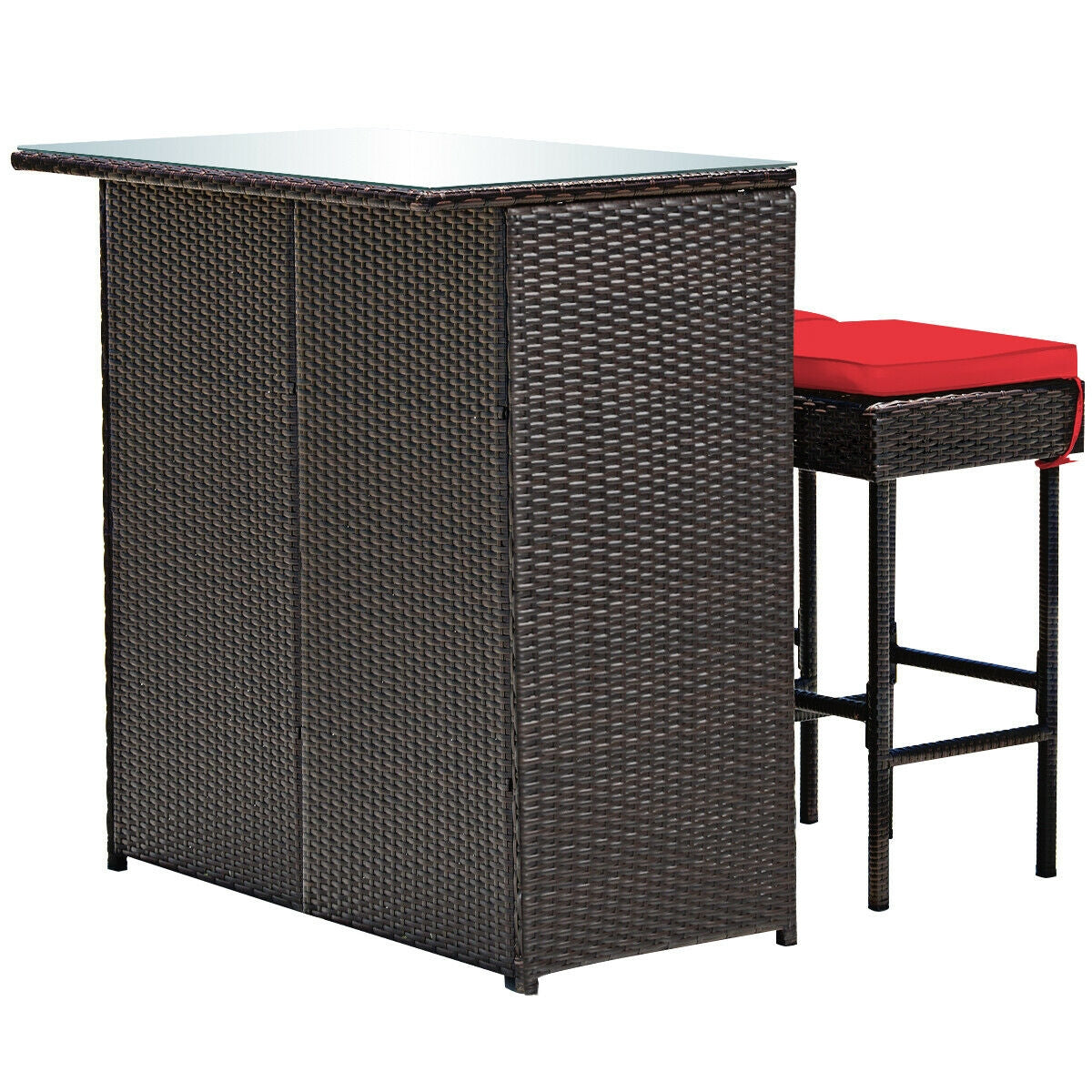 3PCS Patio Rattan Wicker Bar Table Stools Dining Set-Turquoise