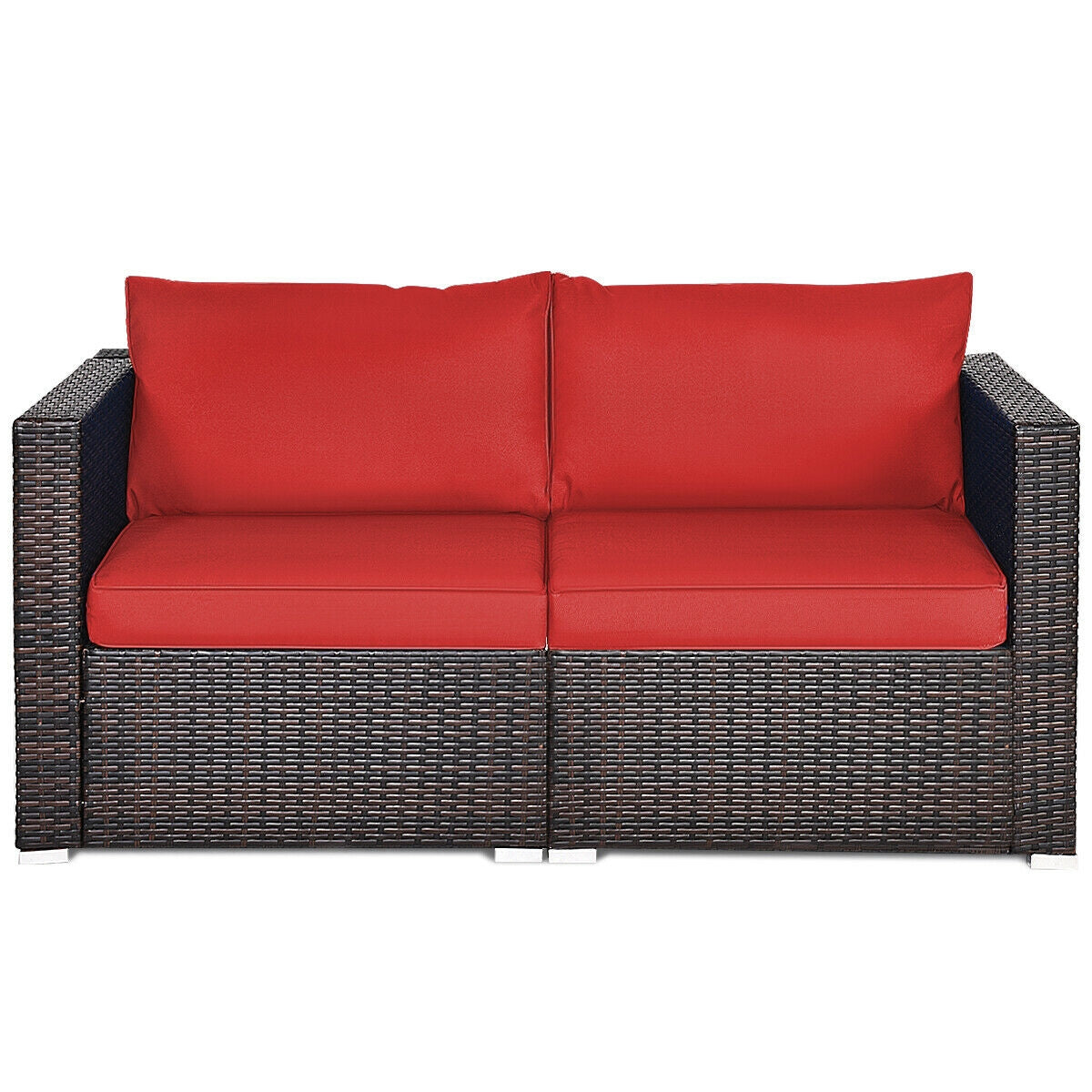 2 Pieces Patio Rattan Sectional Conversation Sofa Set-Beige