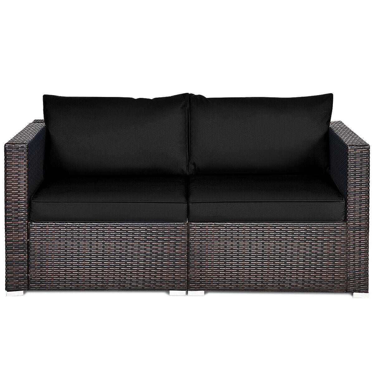 2 Pieces Patio Rattan Sectional Conversation Sofa Set-Beige