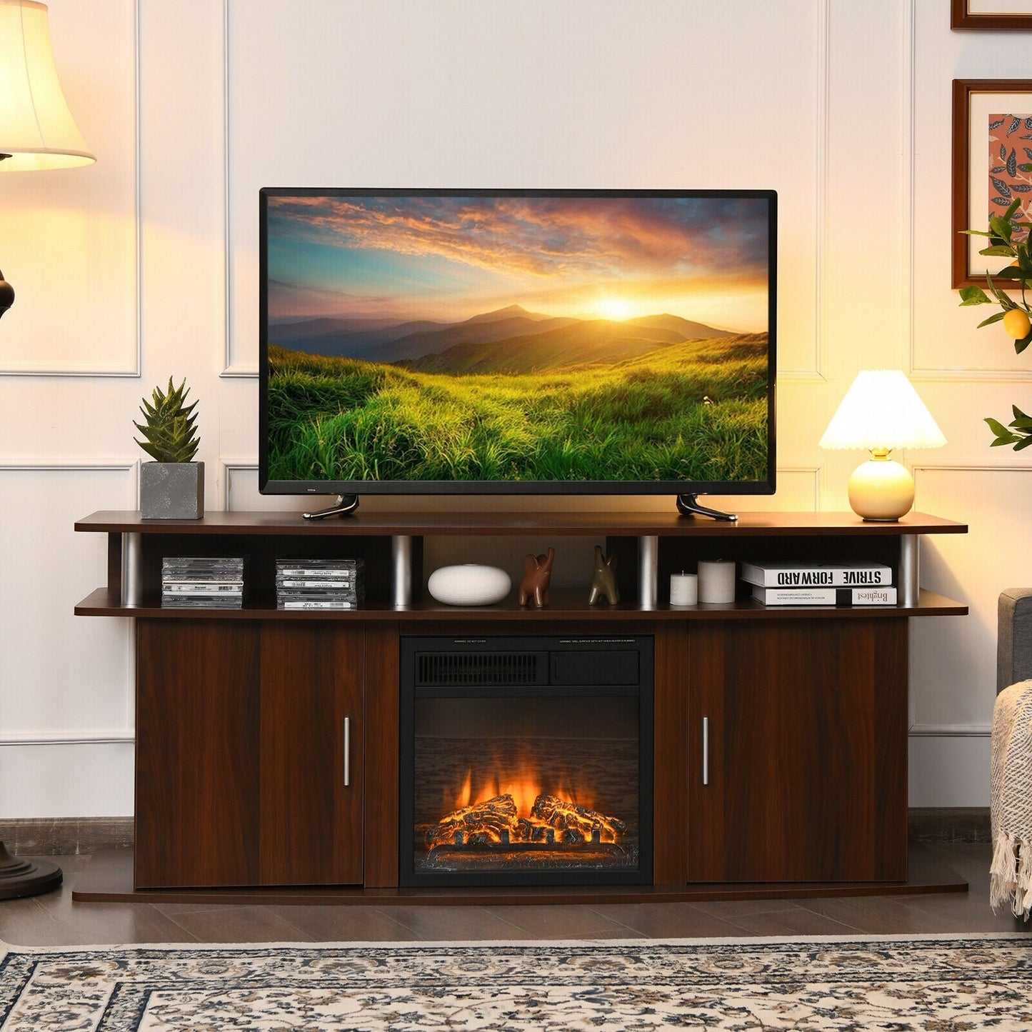 63 Inch TV Entertainment Console Center with 2 Cabinets