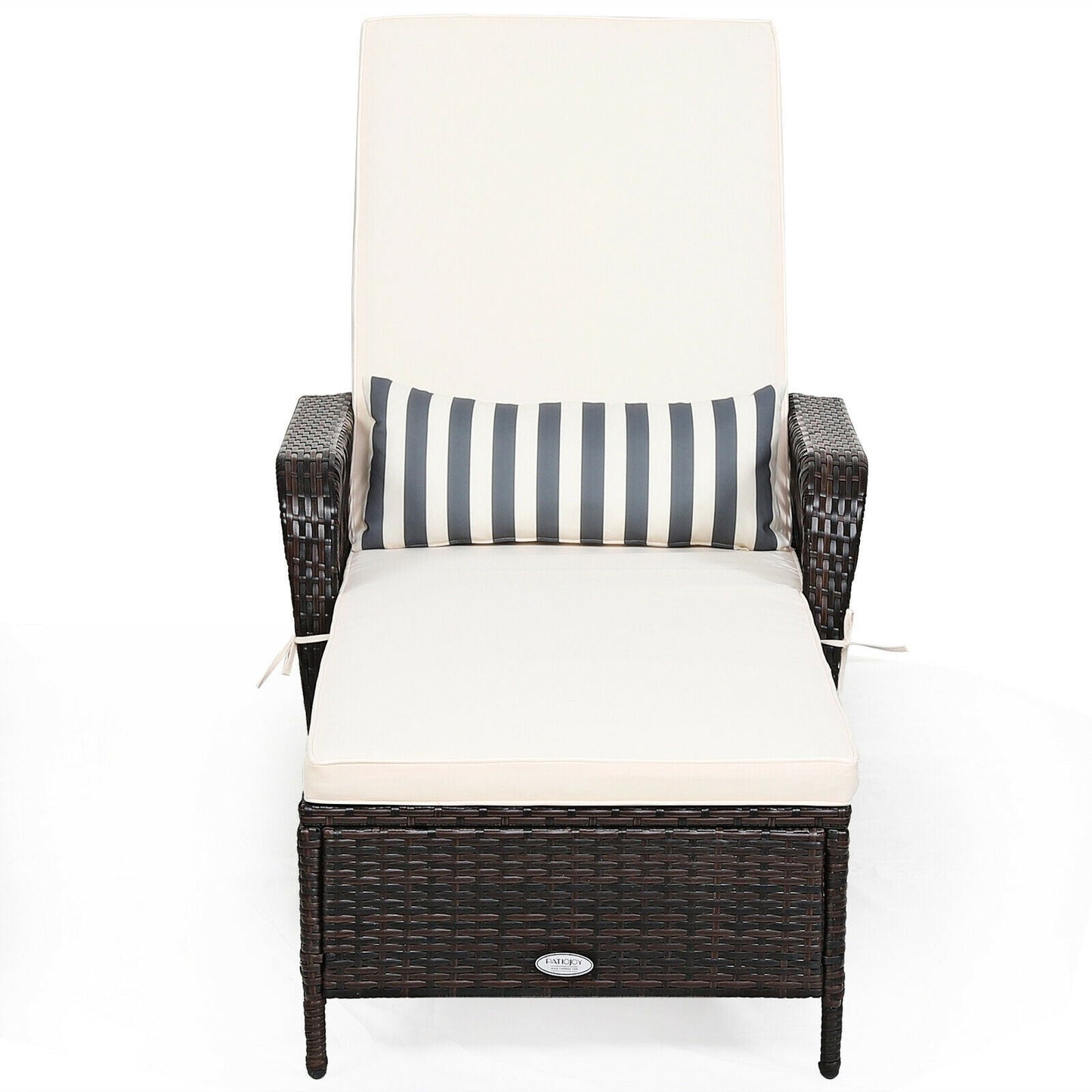 Outdoor Patio Wicker Chaise Lounge Chair with Adjustable Backrest and Pillow