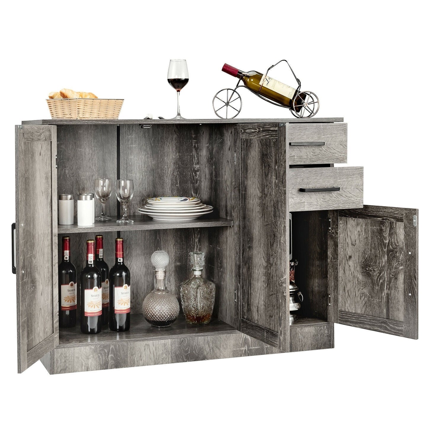 Buffet Storage Cabinet Kitchen Sideboard with 2 Drawers-Gray