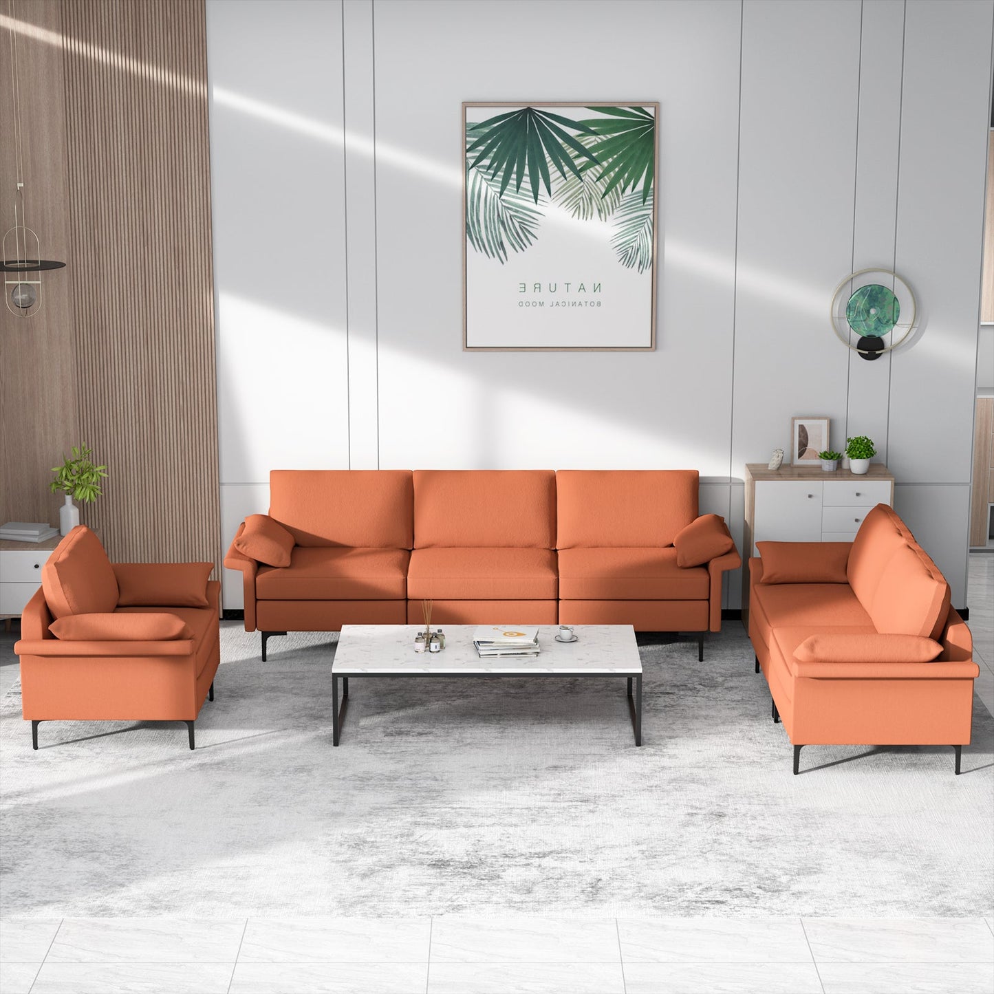 Large 3-Seat Sofa Sectional with Metal Legs and 2 USB Ports for 3-4 people