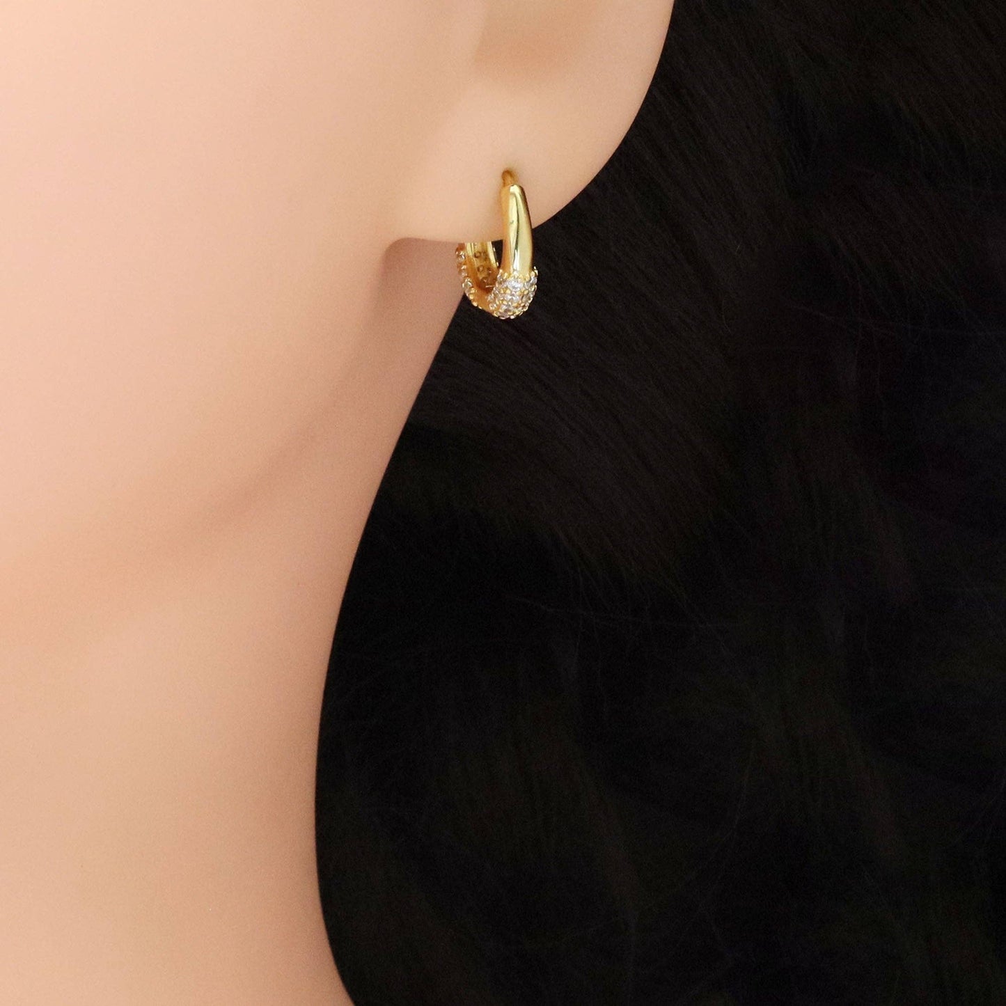 Small CZ Gold Oval Frame Hoop Earrings, Sku#ZX186