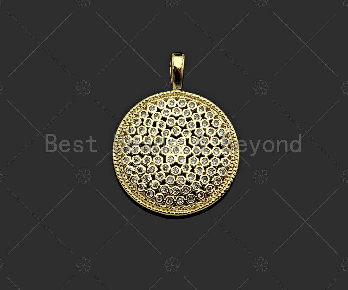 Gold Filled CZ Micro Pave Round Honeycomb Shape Pendant,18K Gold Filled Hive Charm, Necklace Bracelet Charm Pendant,20x27mm,Sku#LK356
