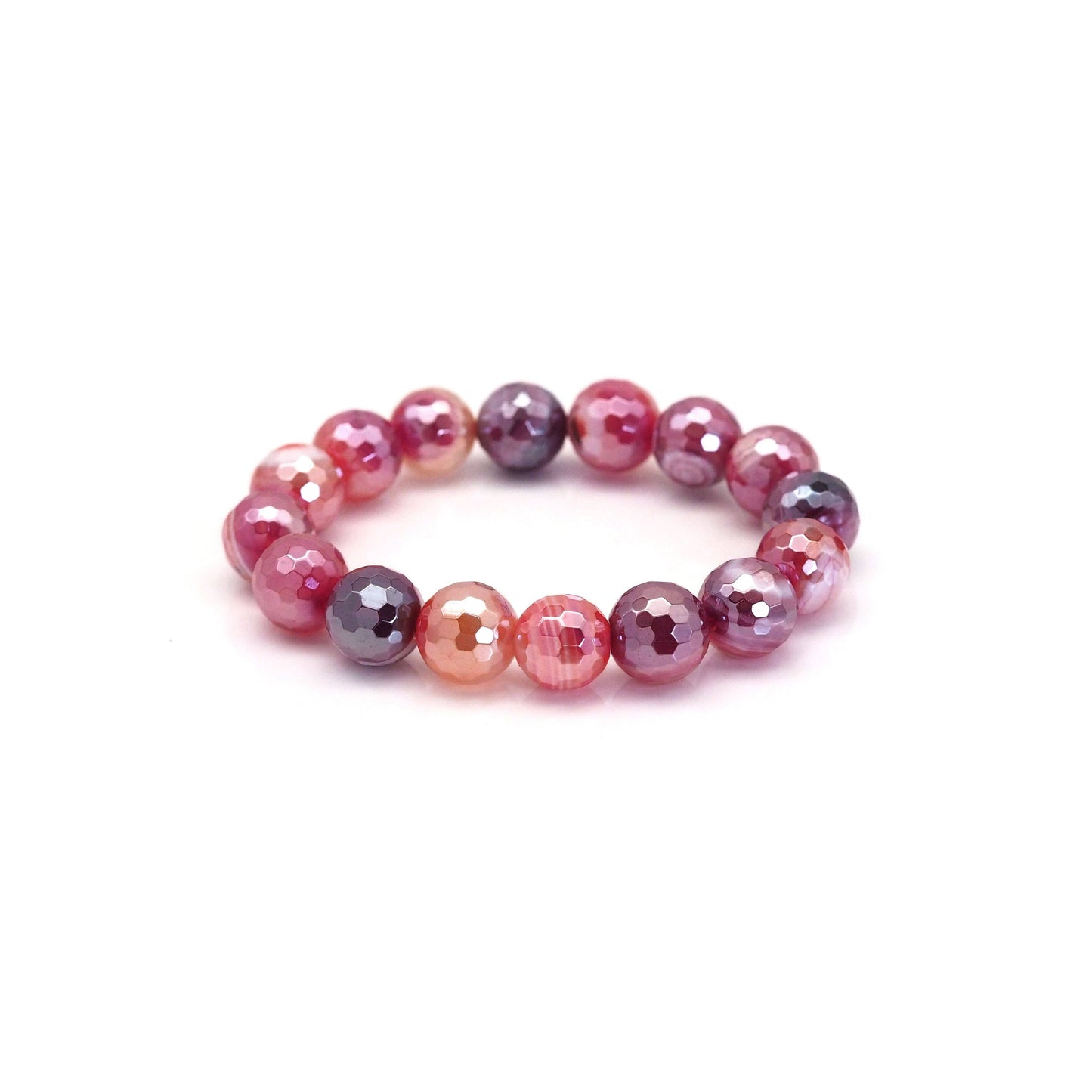 Mystic Orange Red Banded Agate Stretchy Bracelet, EF399