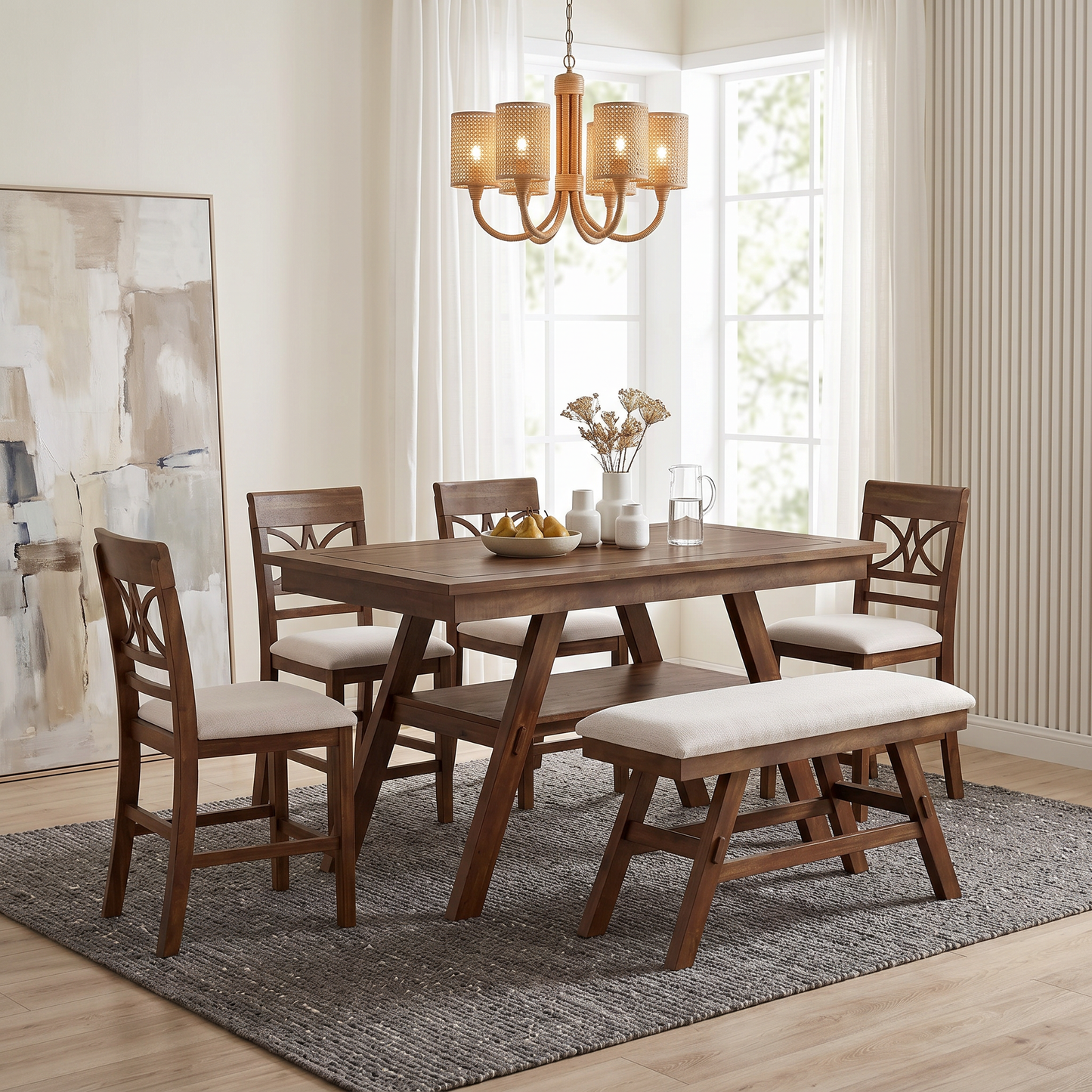 TOPMAX 6-Piece Wood Counter Height Dining Table Set