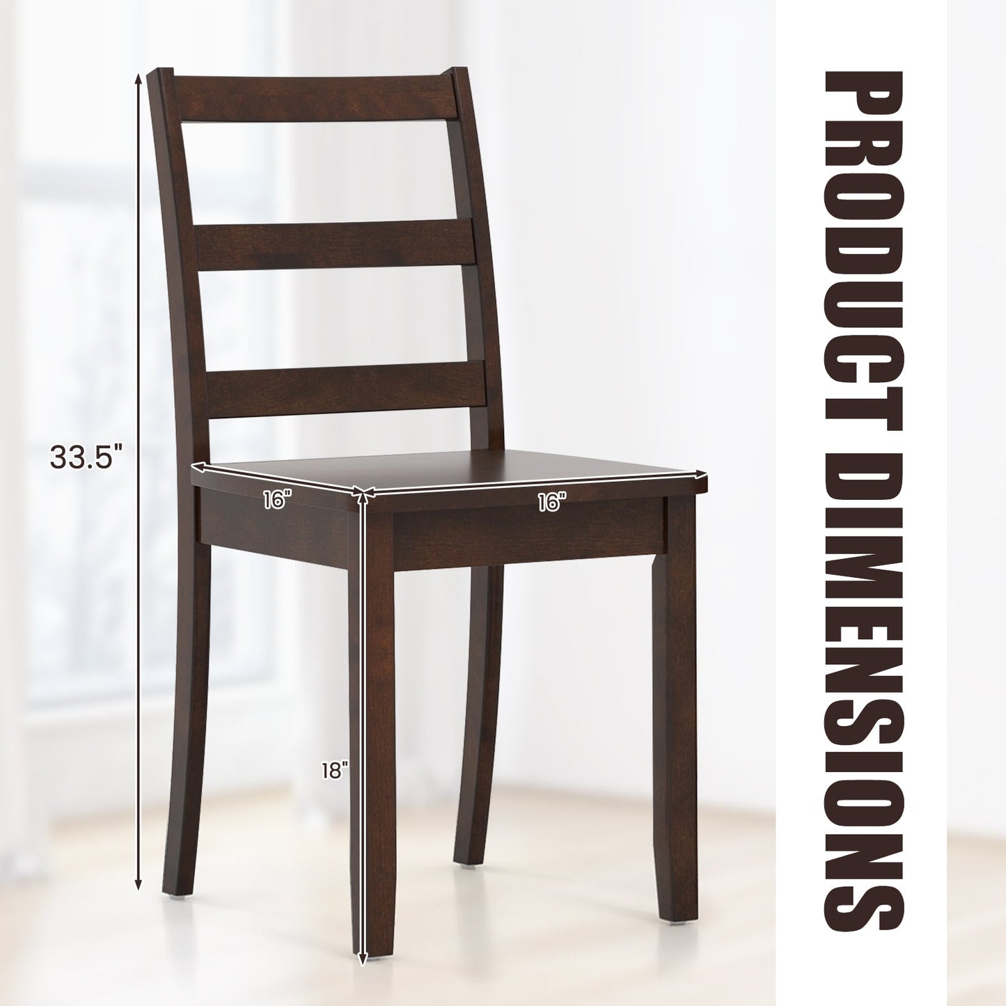 Set of 2 Wood Dining Chairs with Solid Rubber Wood Legs