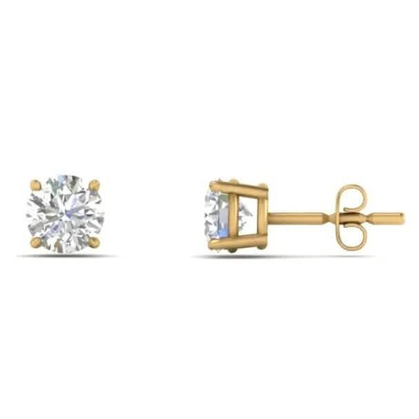 1/2 Ct TW Real Natural Round-Cut Diamond Solitaire 14K Gold Stud Earrings