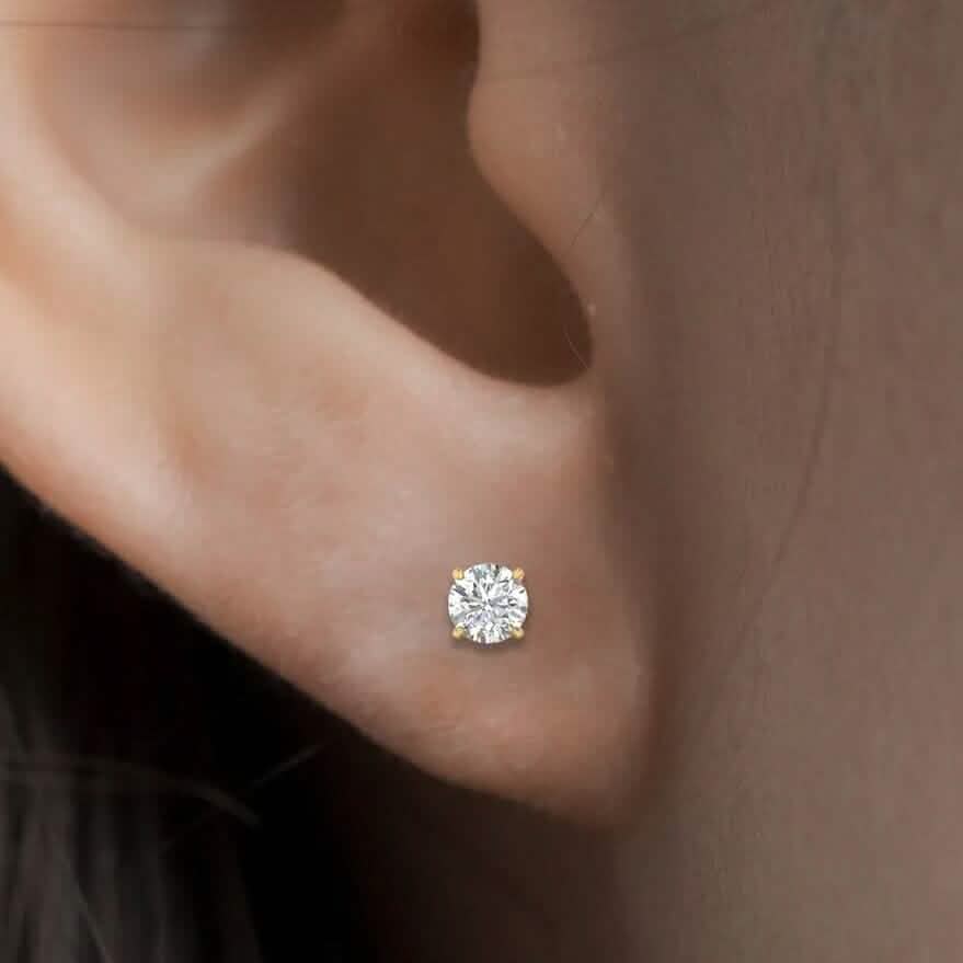1/2 Ct TW Real Natural Round-Cut Diamond Solitaire 14K Gold Stud Earrings