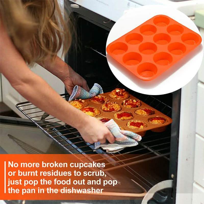 Moule en silicone antiadhésif 12 cavités pour cupcakes et muffins