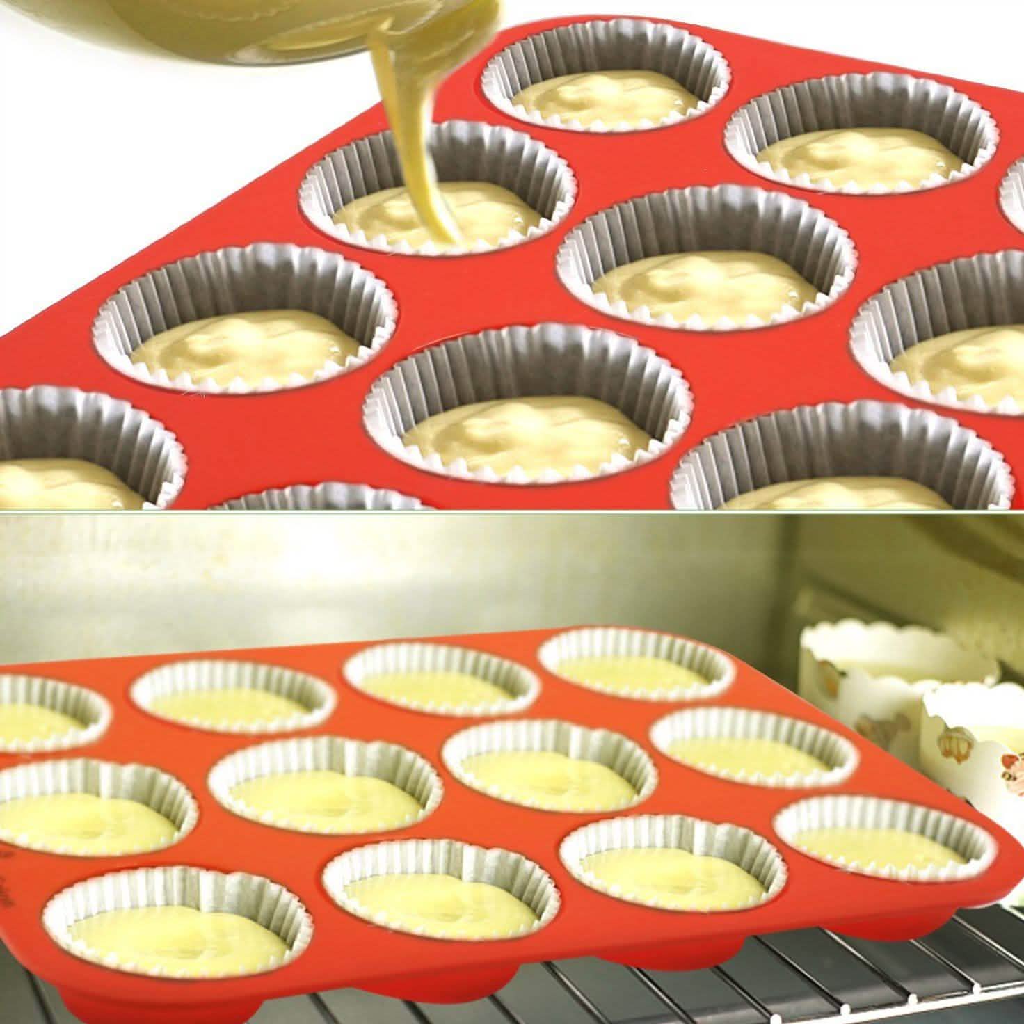 Moule en silicone antiadhésif 12 cavités pour cupcakes et muffins