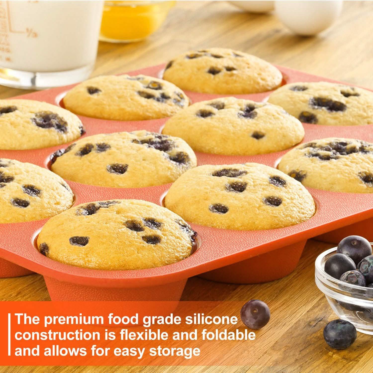 Moule en silicone antiadhésif 12 cavités pour cupcakes et muffins