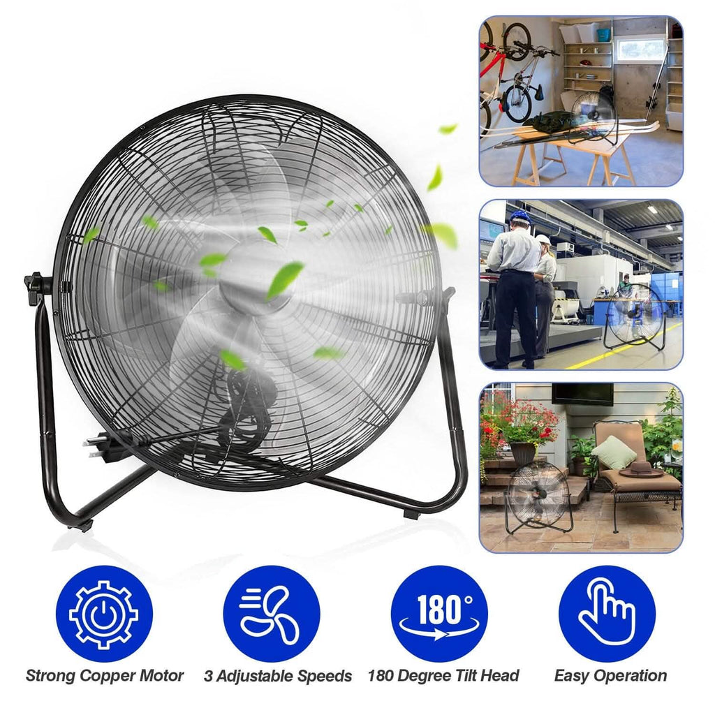 12" Floor Fan Copper Motor High-Velocity with 3 Adjustable Speeds