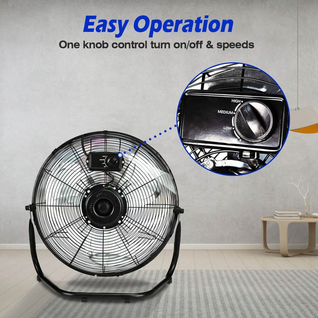 12" Floor Fan Copper Motor High-Velocity with 3 Adjustable Speeds