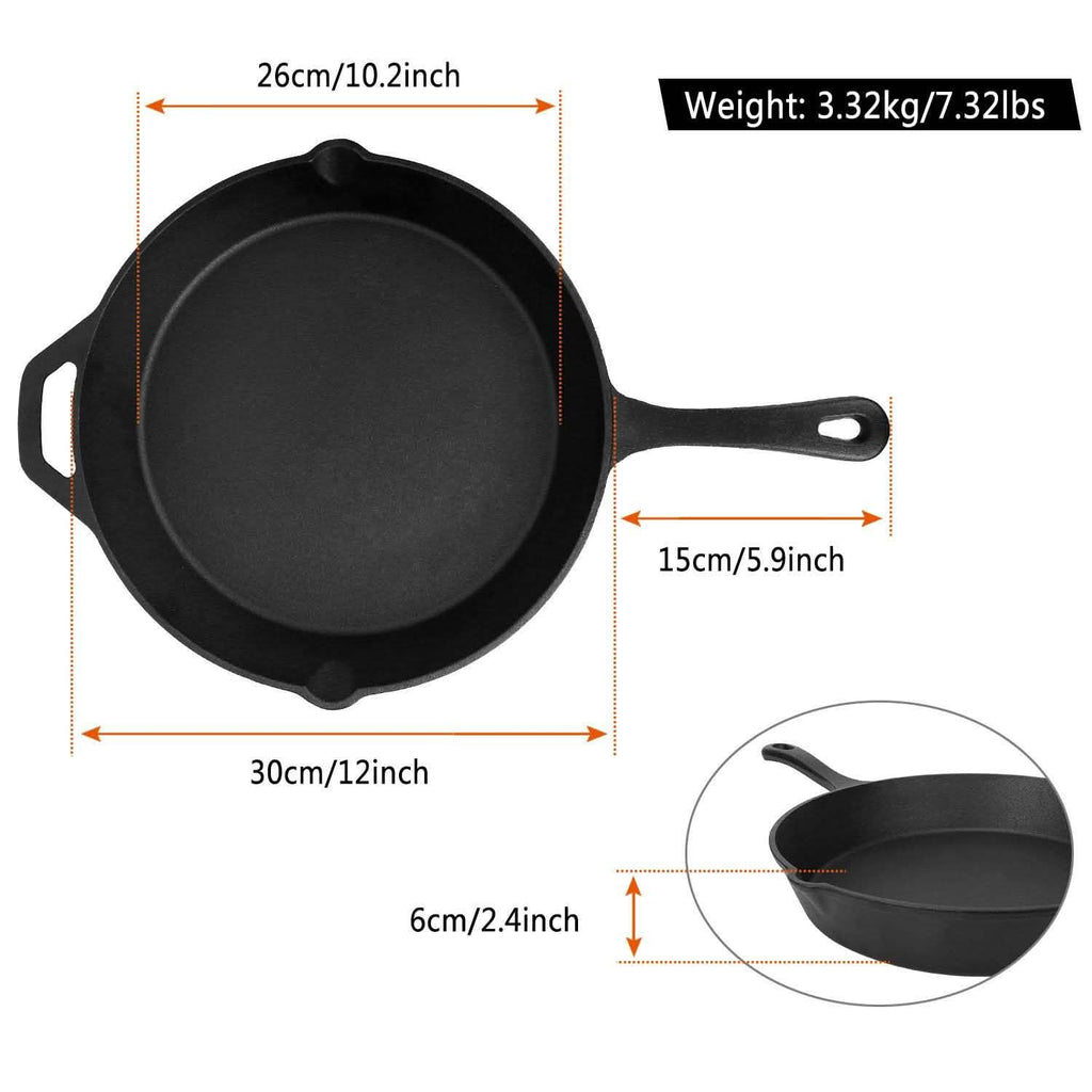 12 Inch Pre-Seasoned Cast Iron Skillet Oven Safe Cookware