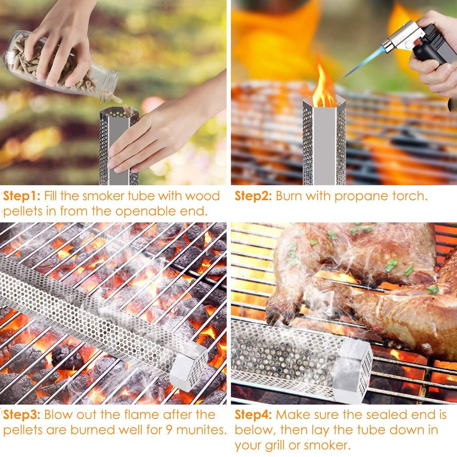 Tube fumoir de barbecue en acier inoxydable de 12 pouces