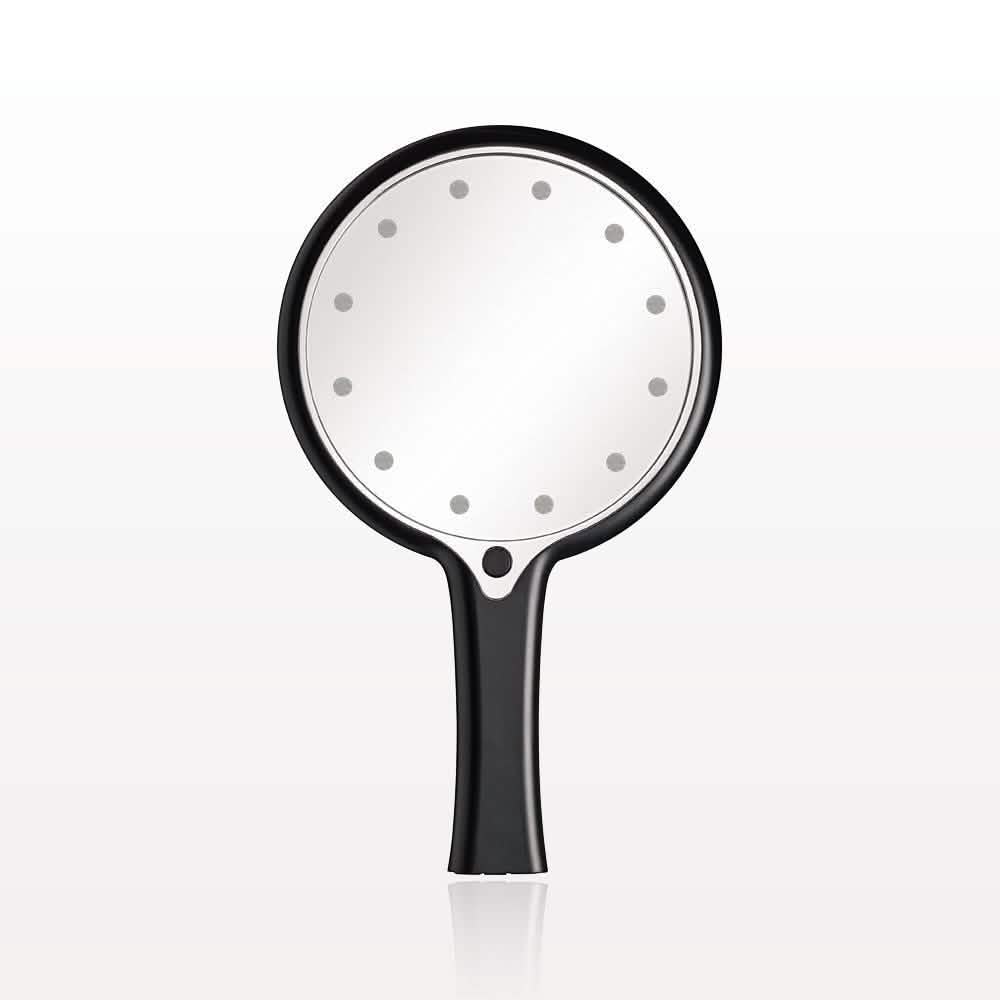 Miroir cosmétique à main éclairé 12 LED, Noir
