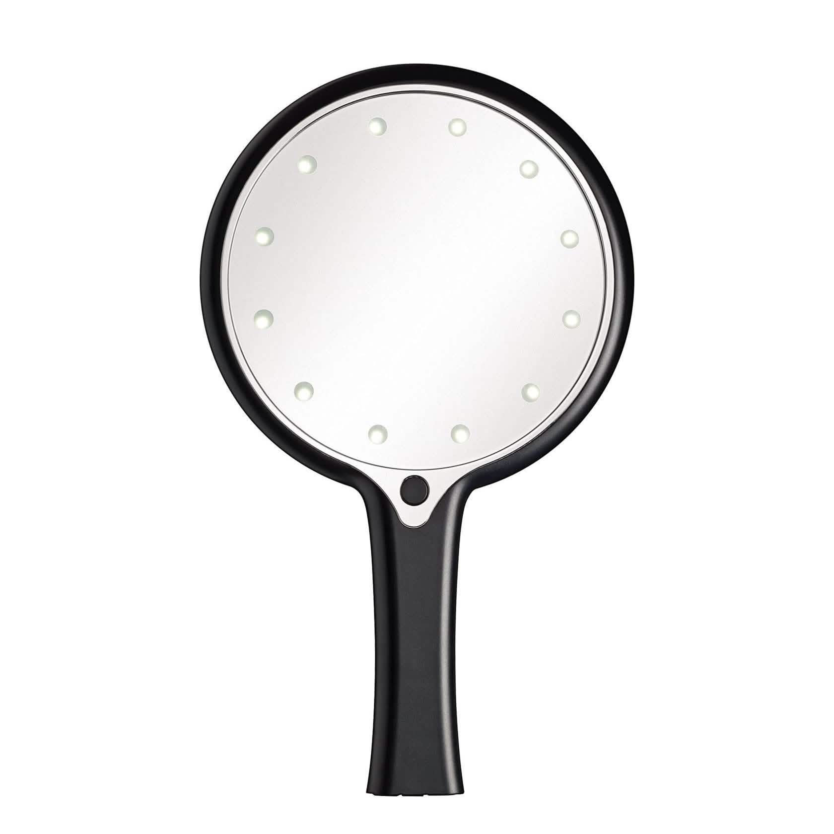 Miroir cosmétique à main éclairé 12 LED, Noir