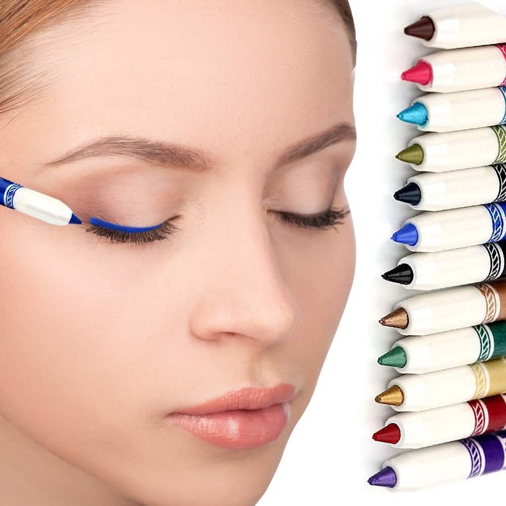 Lot de 12 : Ensemble professionnel de crayons multi-couleurs vifs pour les yeux et les lèvres