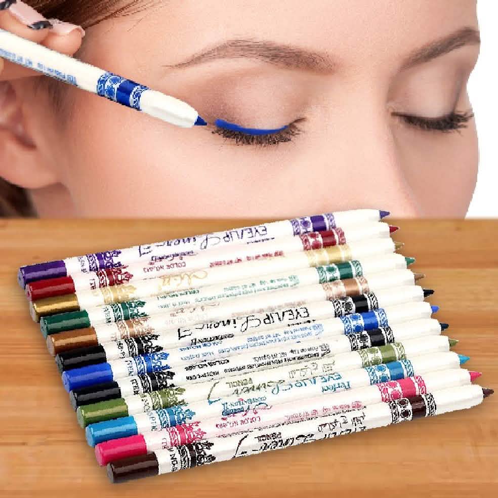 Lot de 12 : Ensemble professionnel de crayons multi-couleurs vifs pour les yeux et les lèvres
