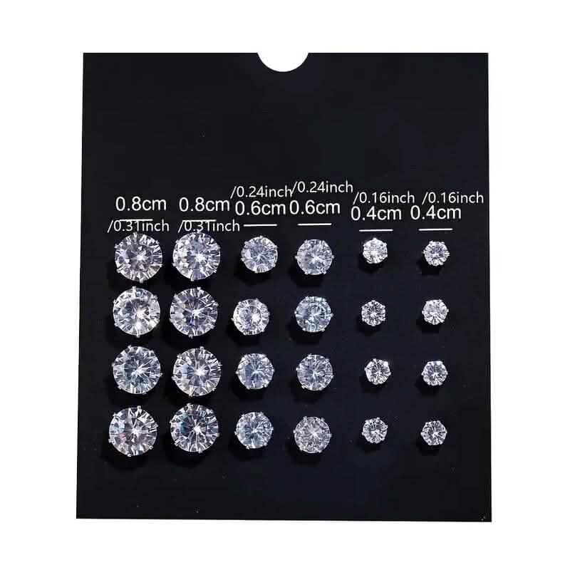 12-Pairs: Crystal Zircon Earrings Set