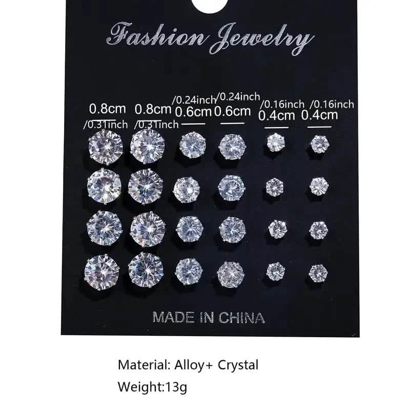 12-Pairs: Fashion Stainless Steel Stud Earrings