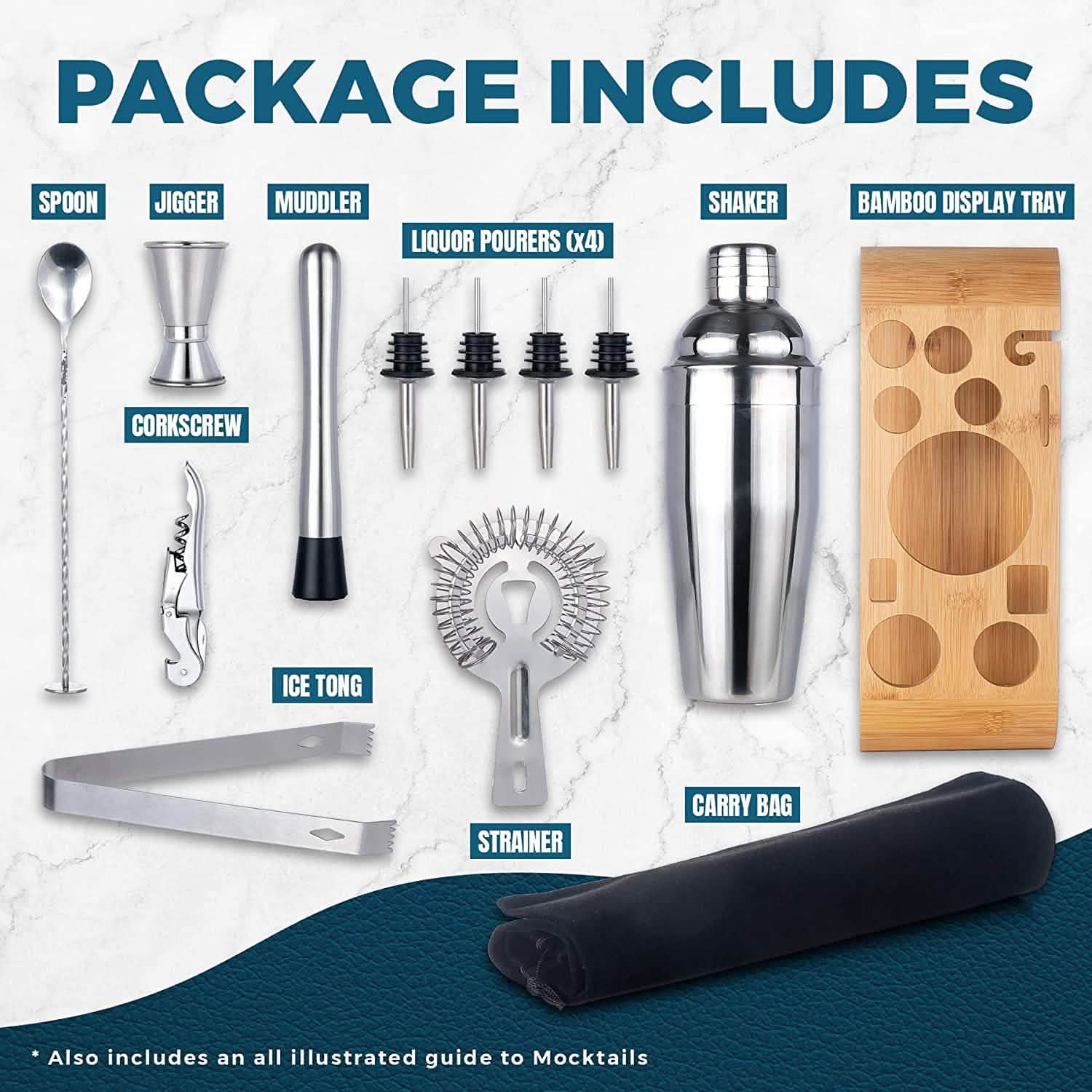 Lot de 12 pièces : Ensemble de shaker à cocktail