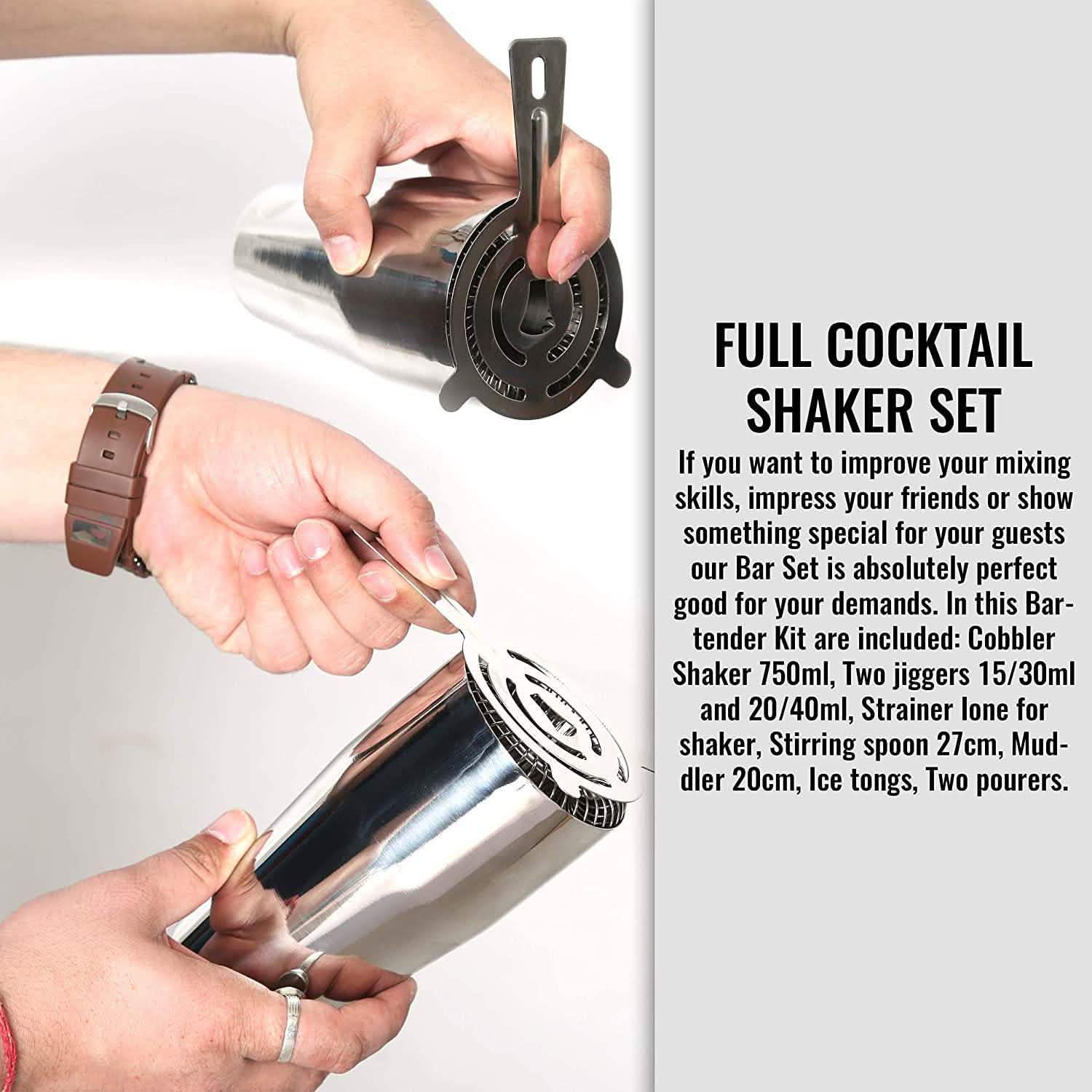 Lot de 12 pièces : Ensemble de shaker à cocktail