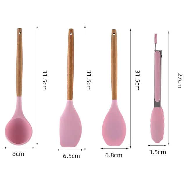 12点セット：木製ハンドル シリコンキッチン用品