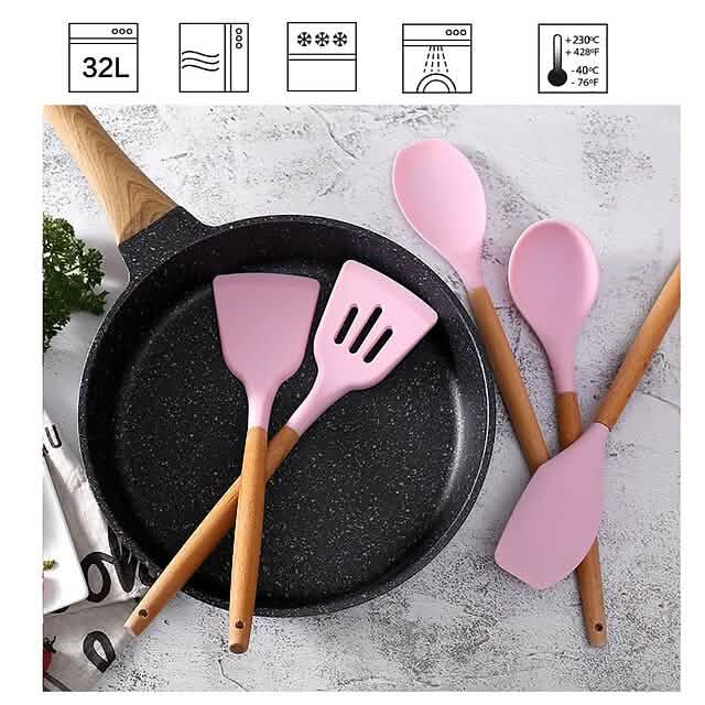 12点セット：木製ハンドル シリコンキッチン用品