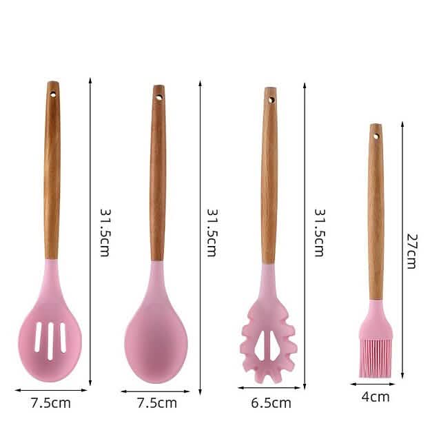 12点セット：木製ハンドル シリコンキッチン用品