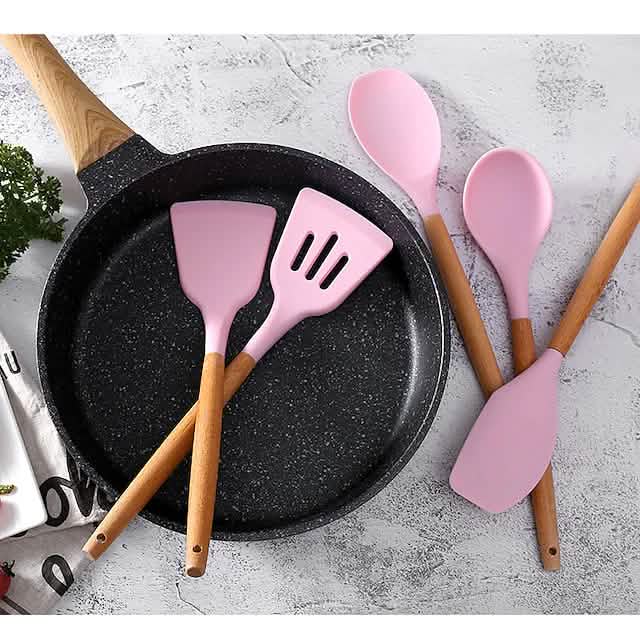 12点セット：木製ハンドル シリコンキッチン用品