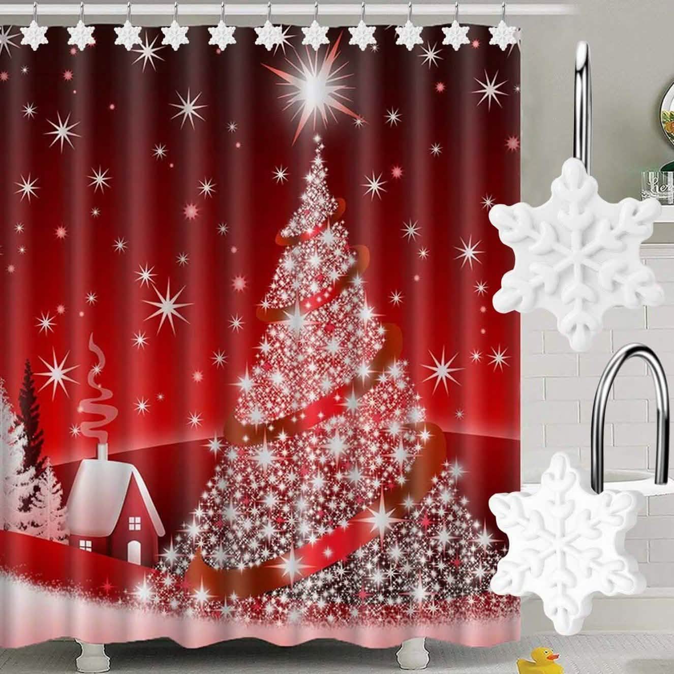 Lot de 12 : Crochets anti-rouille pour rideau de douche de Noël