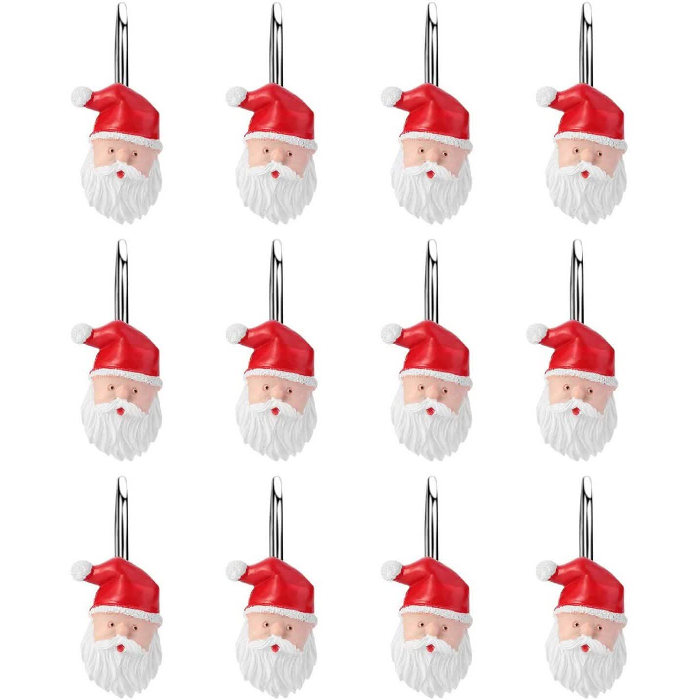 Lot de 12 : Crochets anti-rouille pour rideau de douche de Noël
