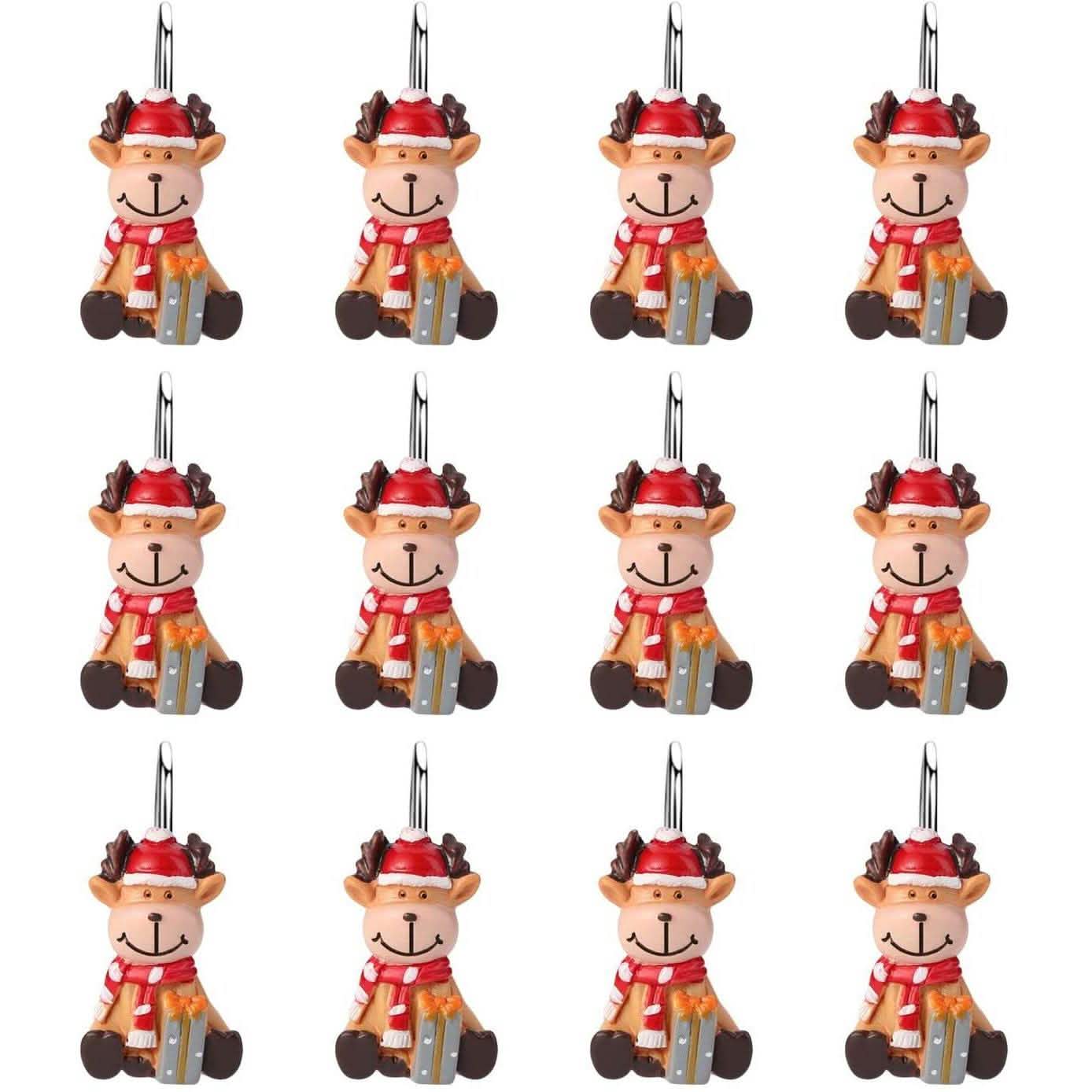 Lot de 12 : Crochets anti-rouille pour rideau de douche de Noël