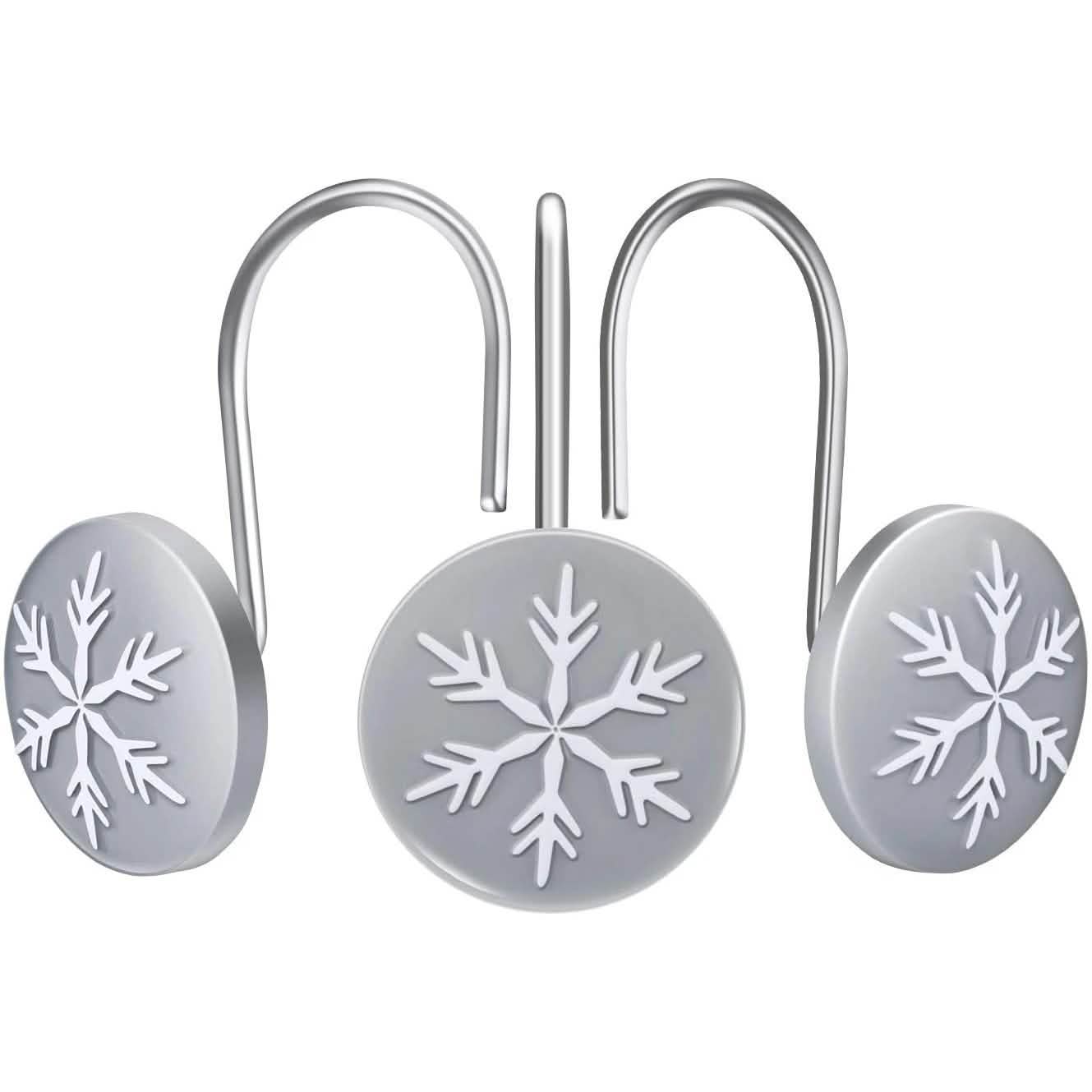 Lot de 12 crochets de rideau de douche ronds anti-rouille flocon de neige de Noël