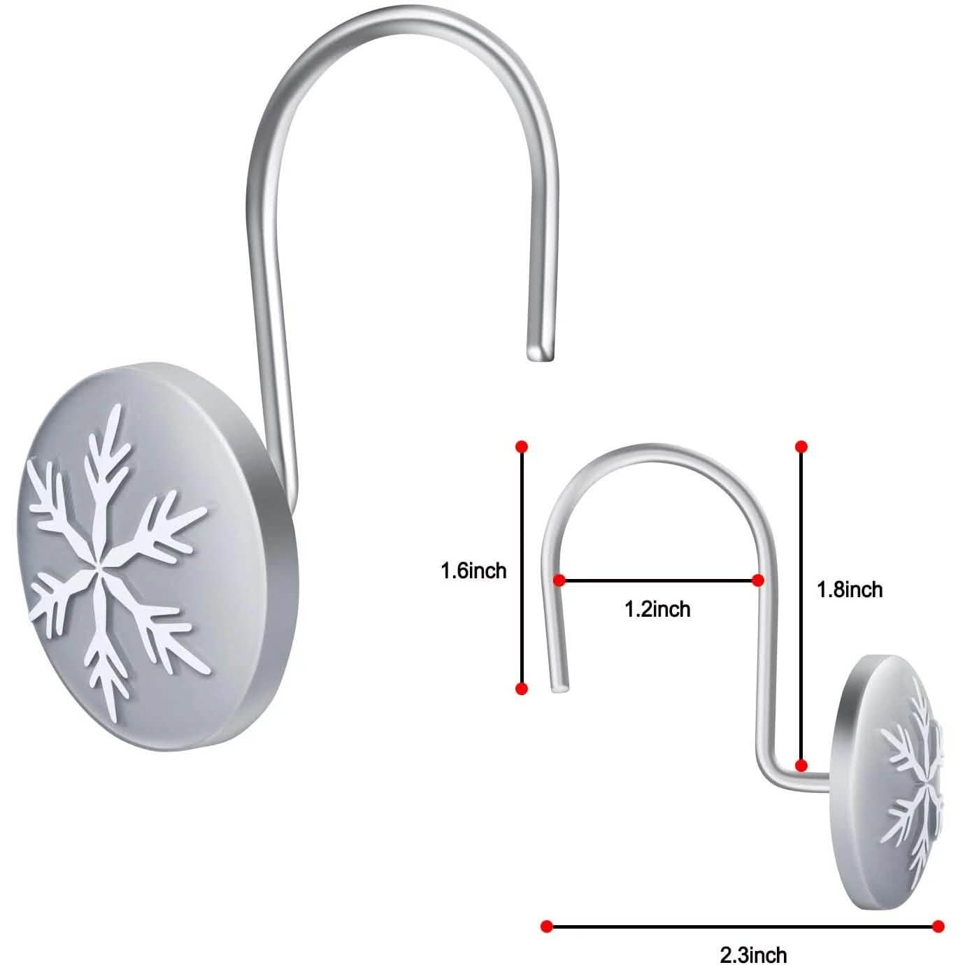 Lot de 12 crochets de rideau de douche ronds anti-rouille flocon de neige de Noël
