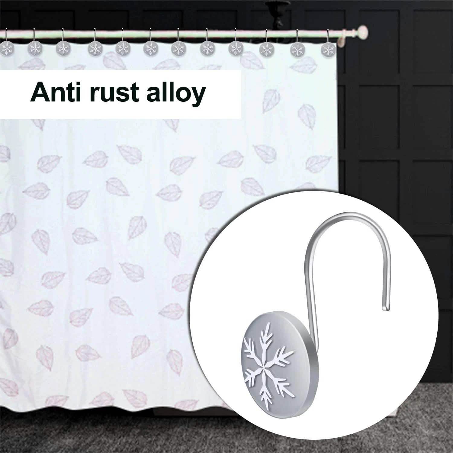 Lot de 12 crochets de rideau de douche ronds anti-rouille flocon de neige de Noël