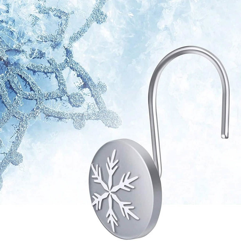 Lot de 12 crochets de rideau de douche ronds anti-rouille flocon de neige de Noël