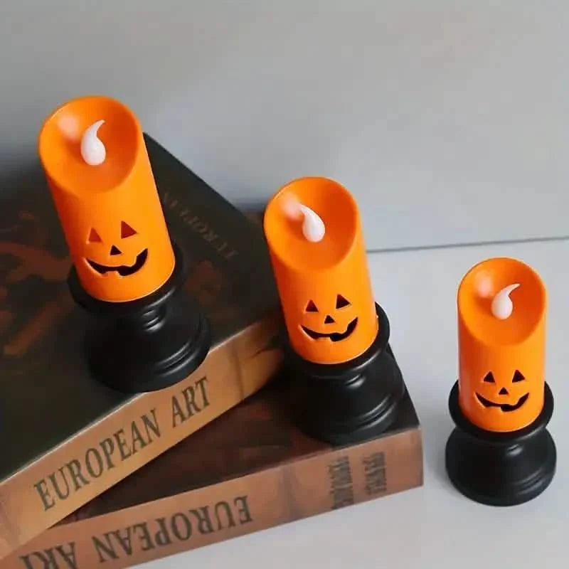 Lot de 12 : bougies chandelier citrouille LED Halloween