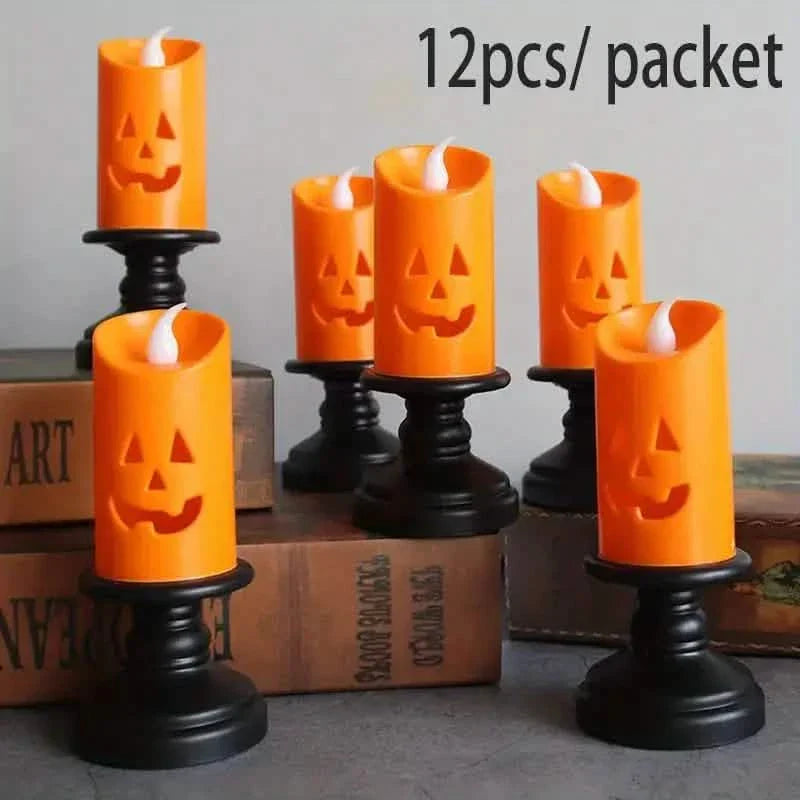 Lot de 12 : bougies chandelier citrouille LED Halloween