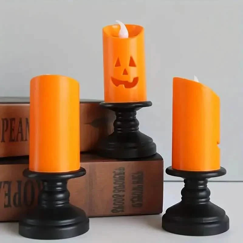 Lot de 12 : bougies chandelier citrouille LED Halloween