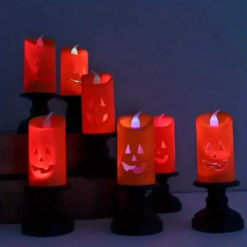 Lot de 12 : bougies chandelier citrouille LED Halloween
