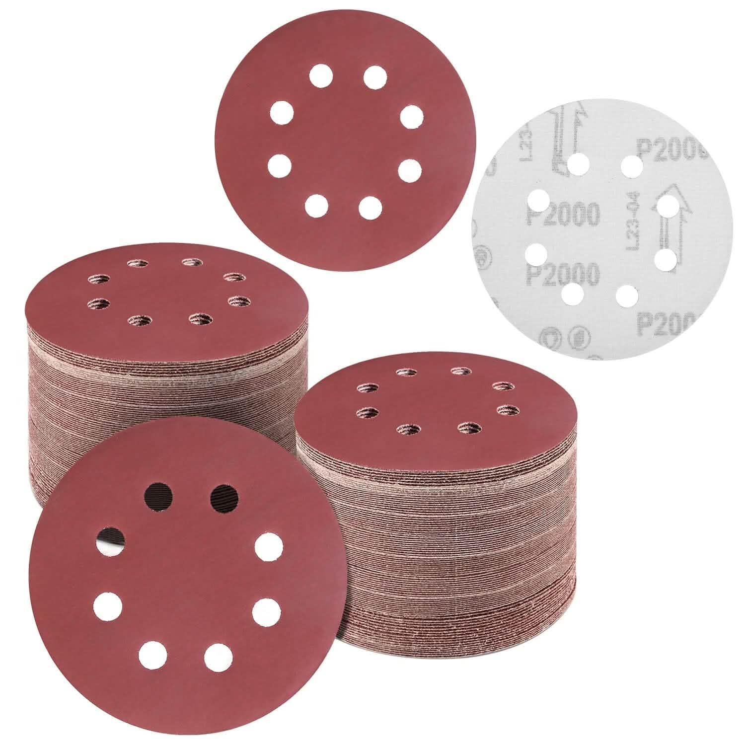 120-Pack: 5-Inch 8 Hole Round Sandpapers