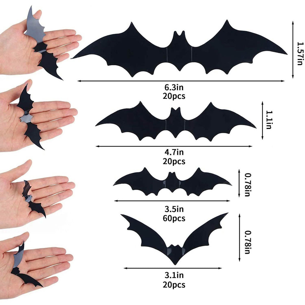 120 pièces : autocollants chauve-souris 3D pour Halloween