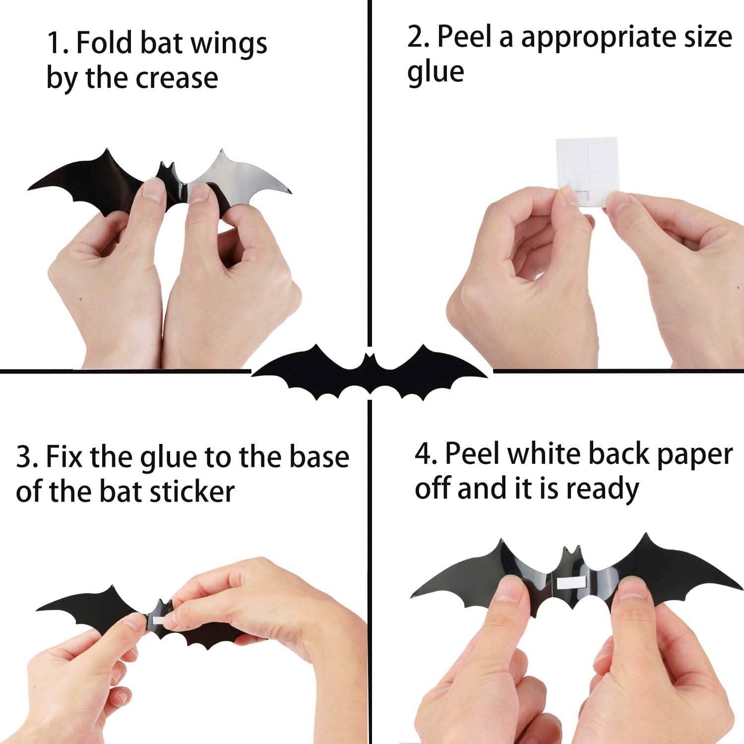 120 pièces : autocollants chauve-souris 3D pour Halloween