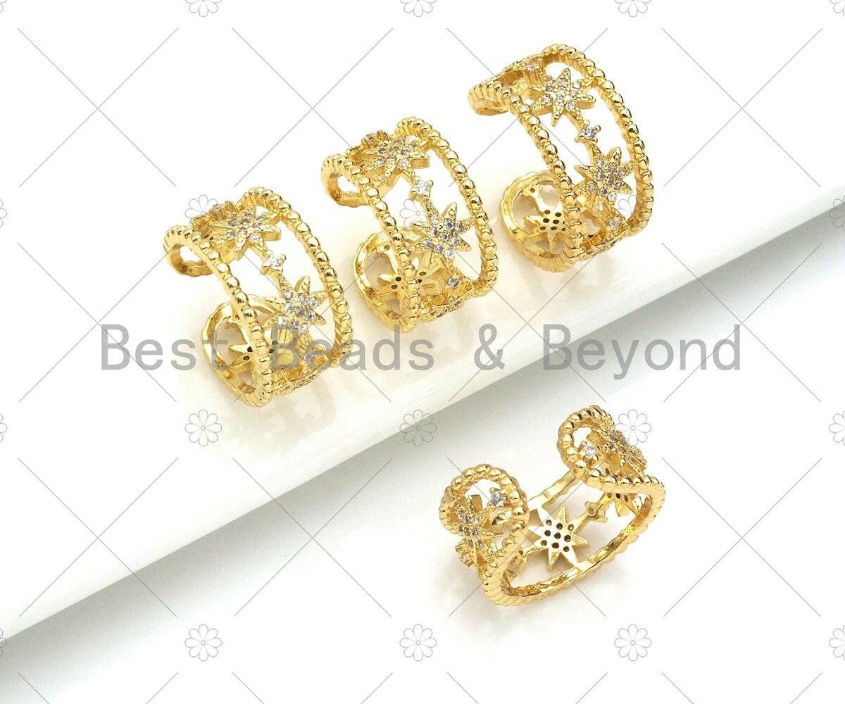 Star Band Open Ring, Bold Gold Ring, Pave ring, Statement Ring, Fancy Star Ring,sku#JL20