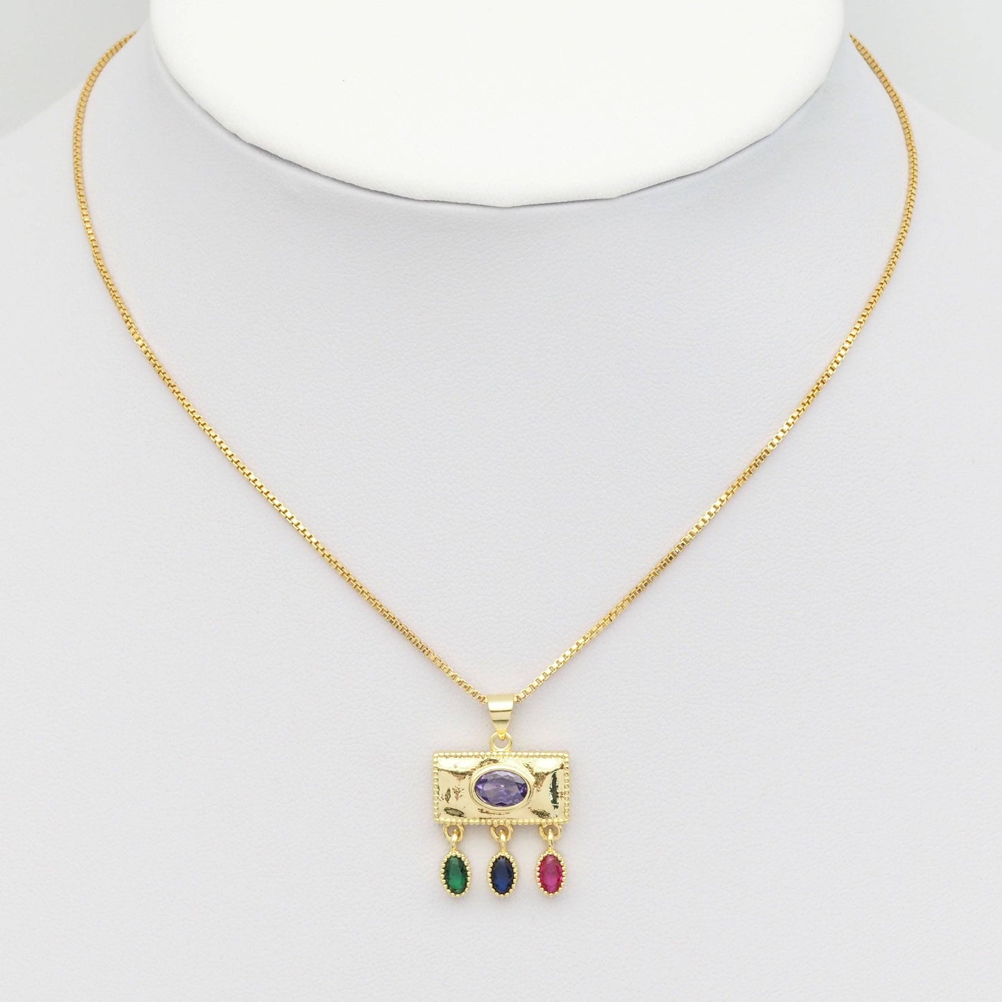 Colorful CZ Gold Rectangle with Dangle Charm, Sku#LK831